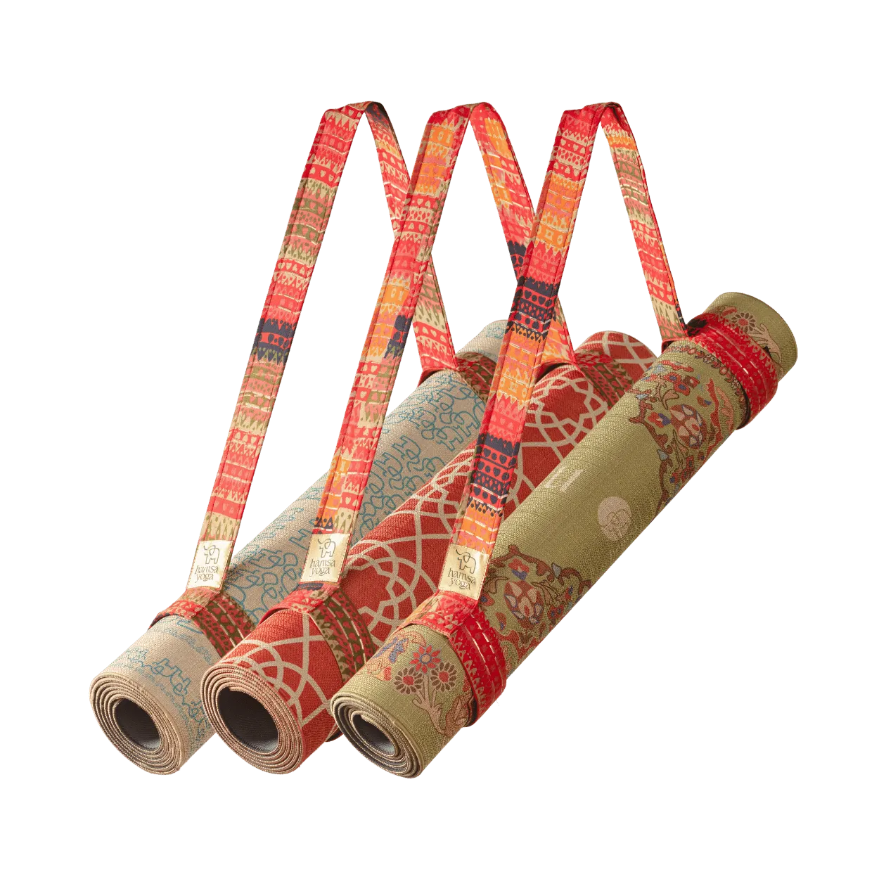 Yogamatten-Tragegurt Pitta über der Schulter getragen – handgemachtes Accessoire aus Mysore.